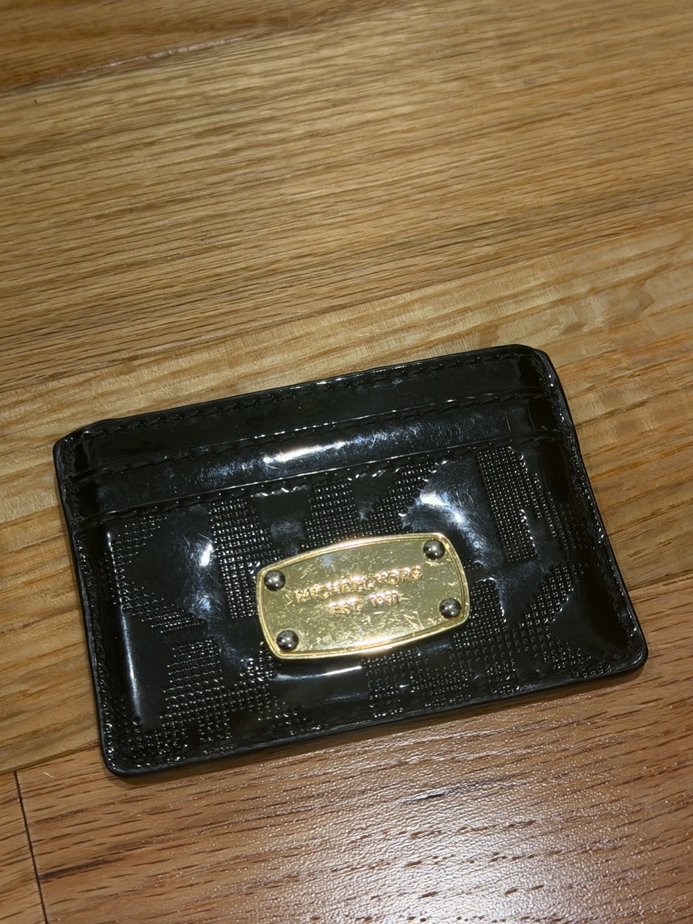 Michael Kors Black Patent Card Case with Gold Plaque